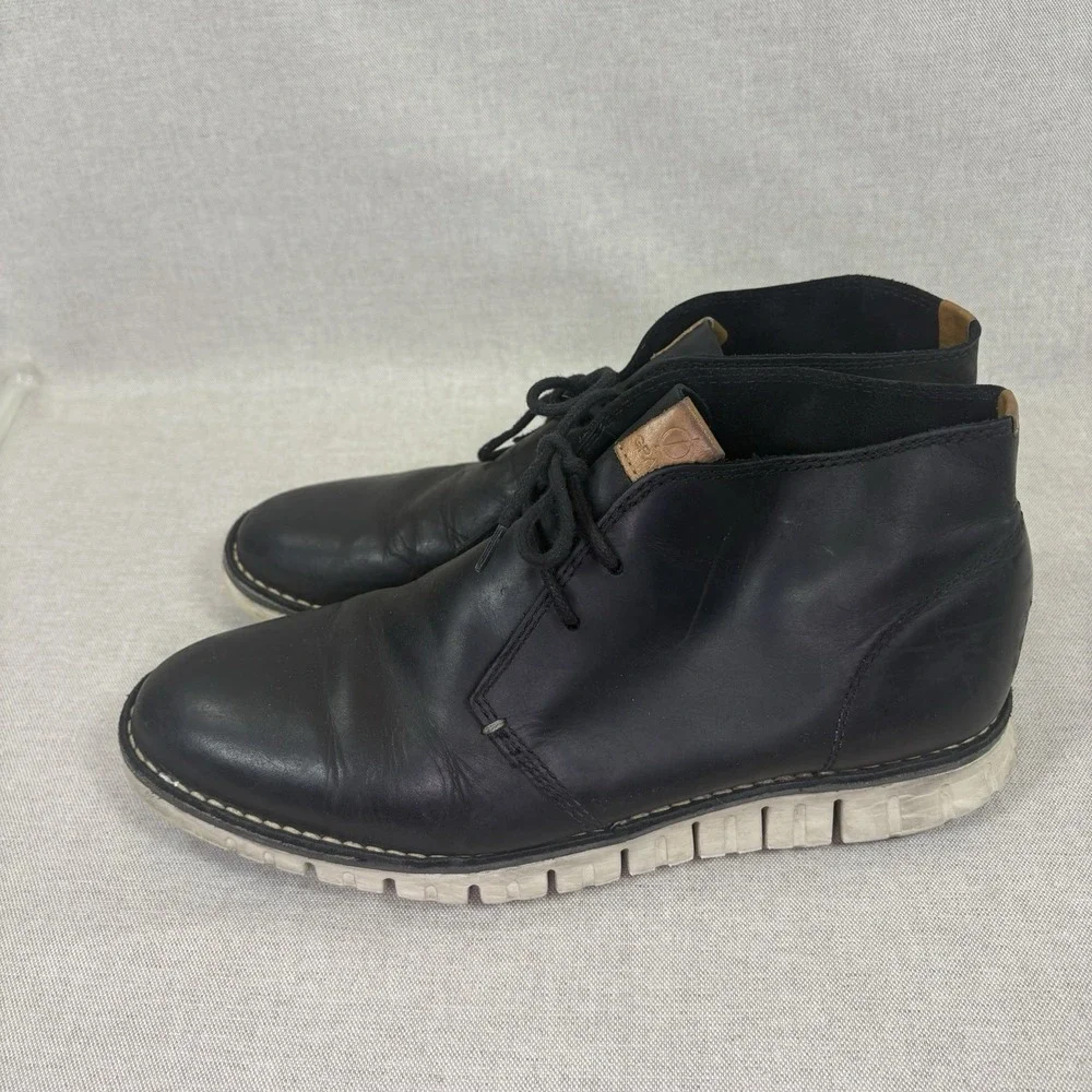 Cole Haan ZEROgrand Chukka Boots Mens 9.5 Black Leather Comfort Preppy Workwear